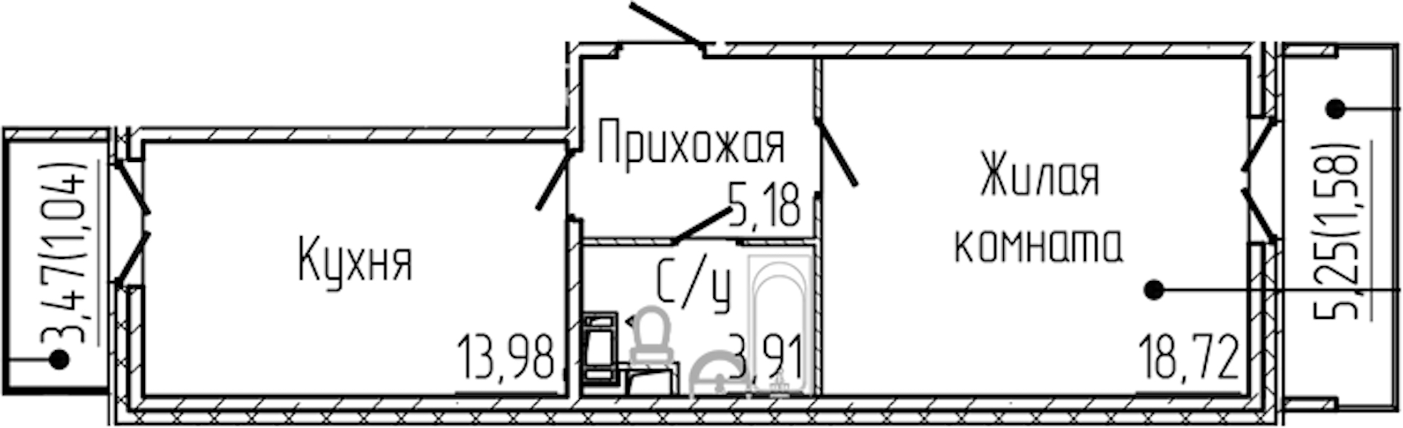 1-комнатная квартира 44.41 м², 6/8 эт., ЖК «SERTOLOVO PARK»